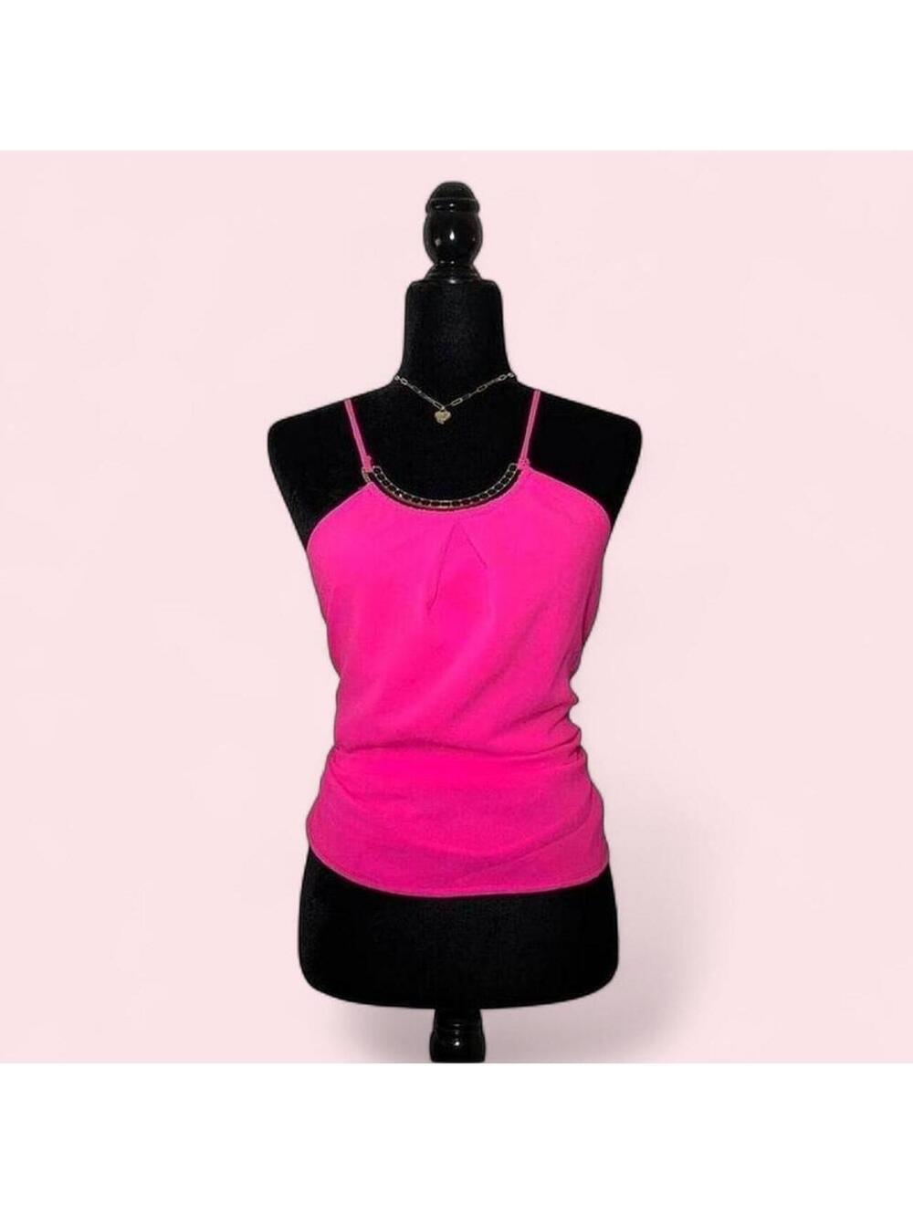 Bright Pink Y2K 2000s Kimcine Tank Top Size Small Barbiecore Coquette - Picture 1 of 6